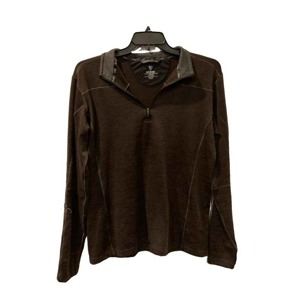 Men's Kuhl Ryzer 1/4 Zip Sweater Moisture Wicking UPF 50 Brown Size Large